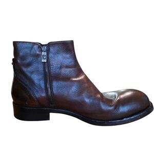 Jo Ghost Italy Brown Leather Ankle Boots Size 45 Distressed Artisan Zip Up